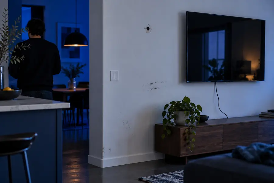 Wall photo with a visible distraction before editing