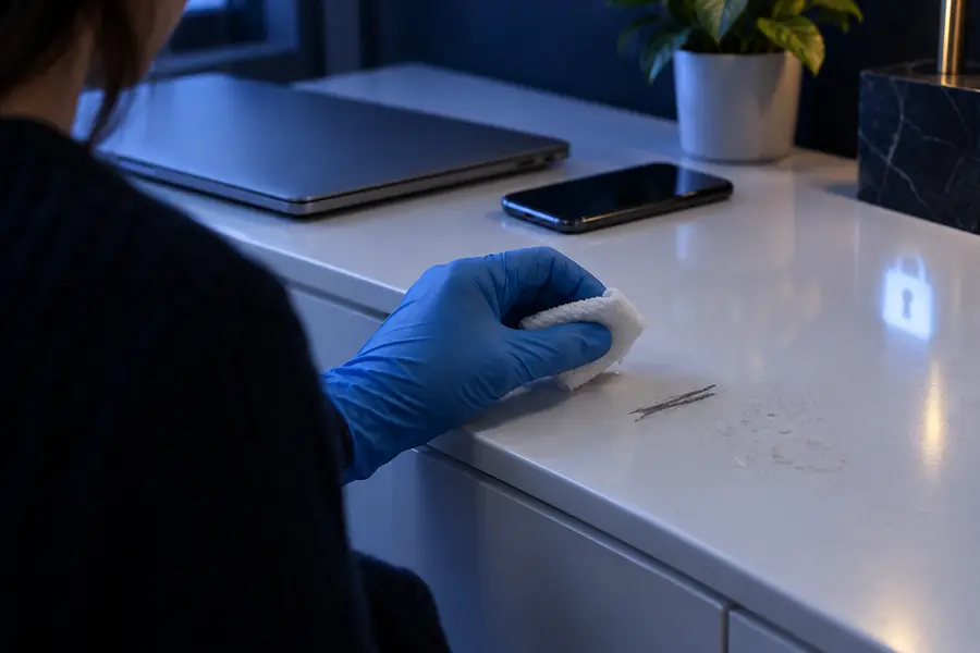 Surface with a visible household mark before cautious cleaning